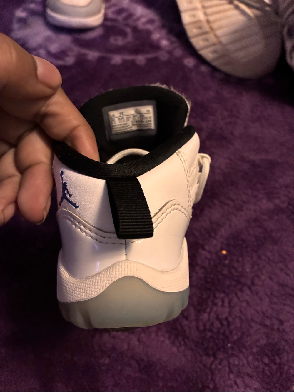Jordan Kids White Sneakers with Black Trim and Blue Jumpman
